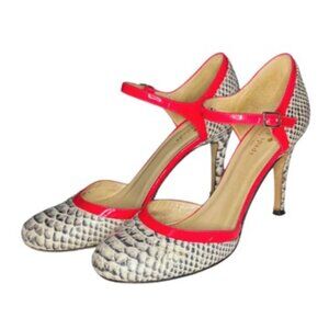 Kate Spade Snakeskin Heels with Neon Accents Strap + Buckle Size 9 AS-IS